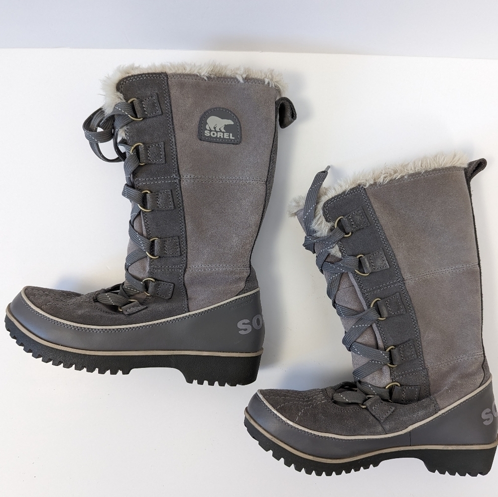 SOREL Tivoli II High Women's Winter Carnival Boots - Grey Faux Fur Trim - Size 6